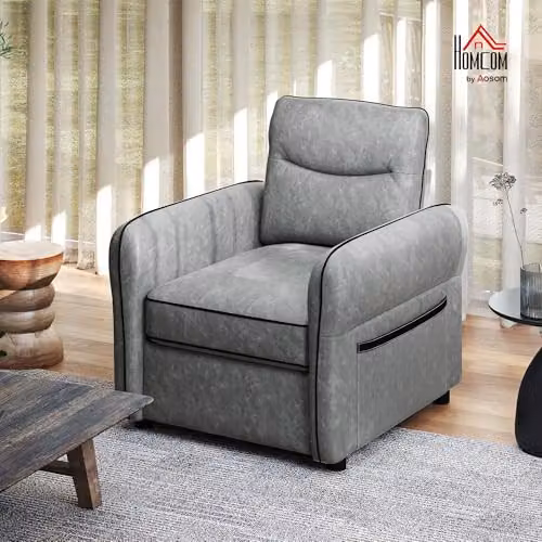 HOMCOM Modern Faux Leather Accent Armchair with Thick Foam Cushion in Grey and Black – 2
