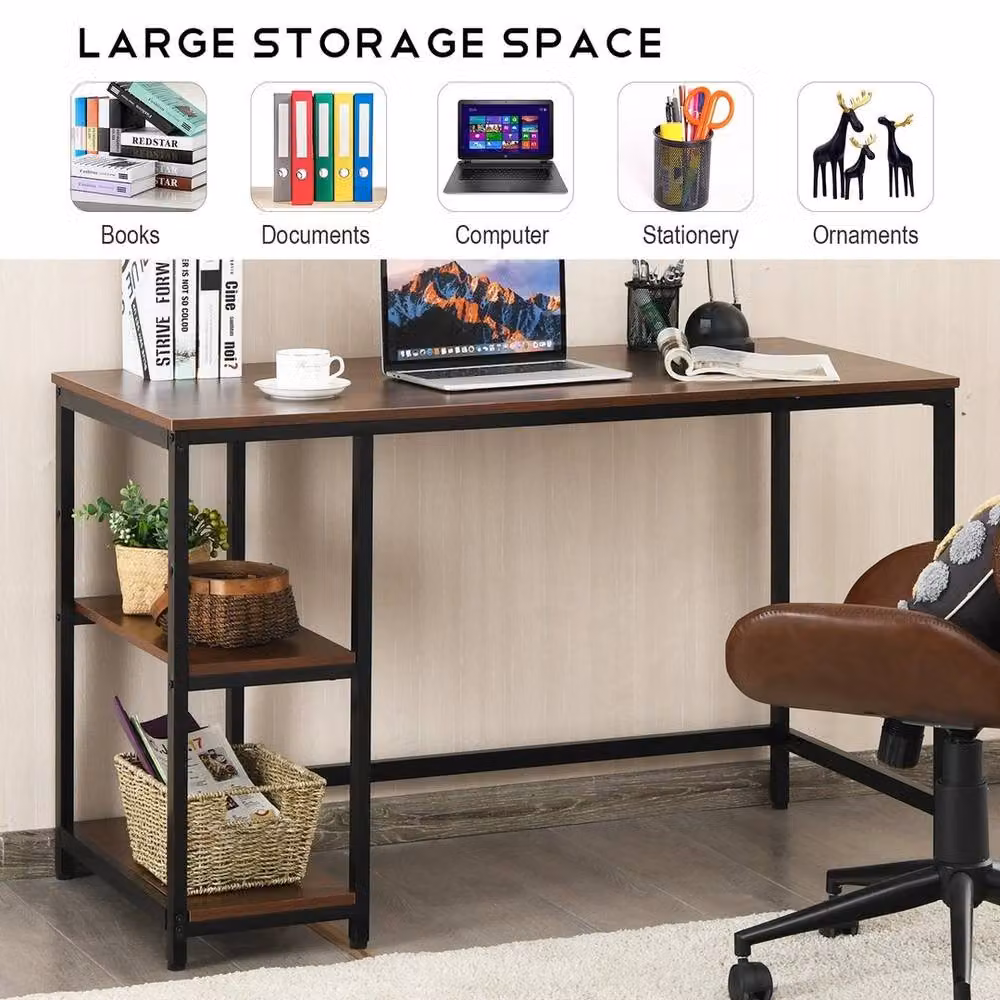 KORVIXA Industrial Computer Desk in Brown, W: 100 cm, H: 75 cm – 4