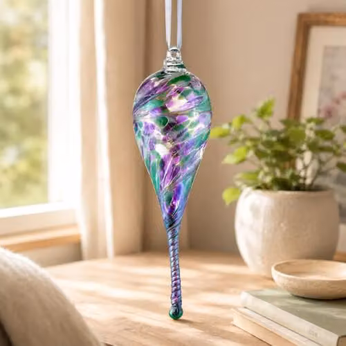Sienna Glass Friendship Droplet Unicorn Purple Handcrafted Mouth-Blown Glass Hanging Ornament, 16 cm – 2