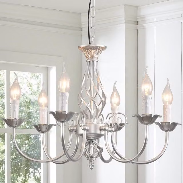 Garwarm Silver Vintage Iron 6-Light Farmhouse Pendant Chandelier