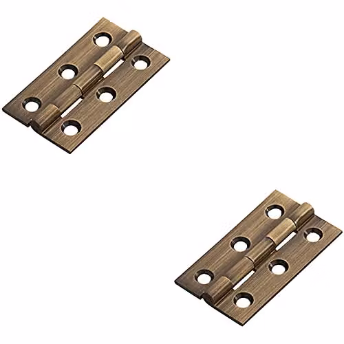 Loops 2 Pack Antique Brass Screw-On Cabinet Hinges for Small Cupboard Doors, W/D/H: 50 x 28 x 1.5 mm