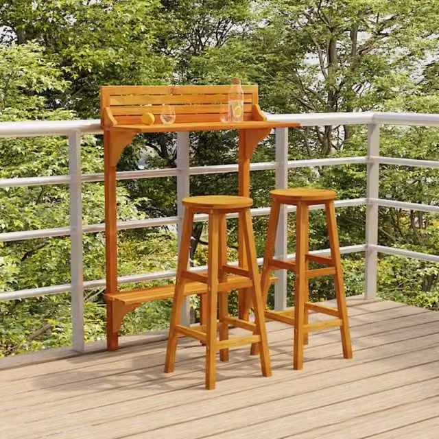 Berkfield Home 3 Piece Balcony Bar Set in Brown Oiled Acacia Wood