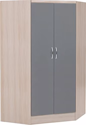 Seconique Nevada 2 Door Corner Wardrobe in Grey Gloss – 1