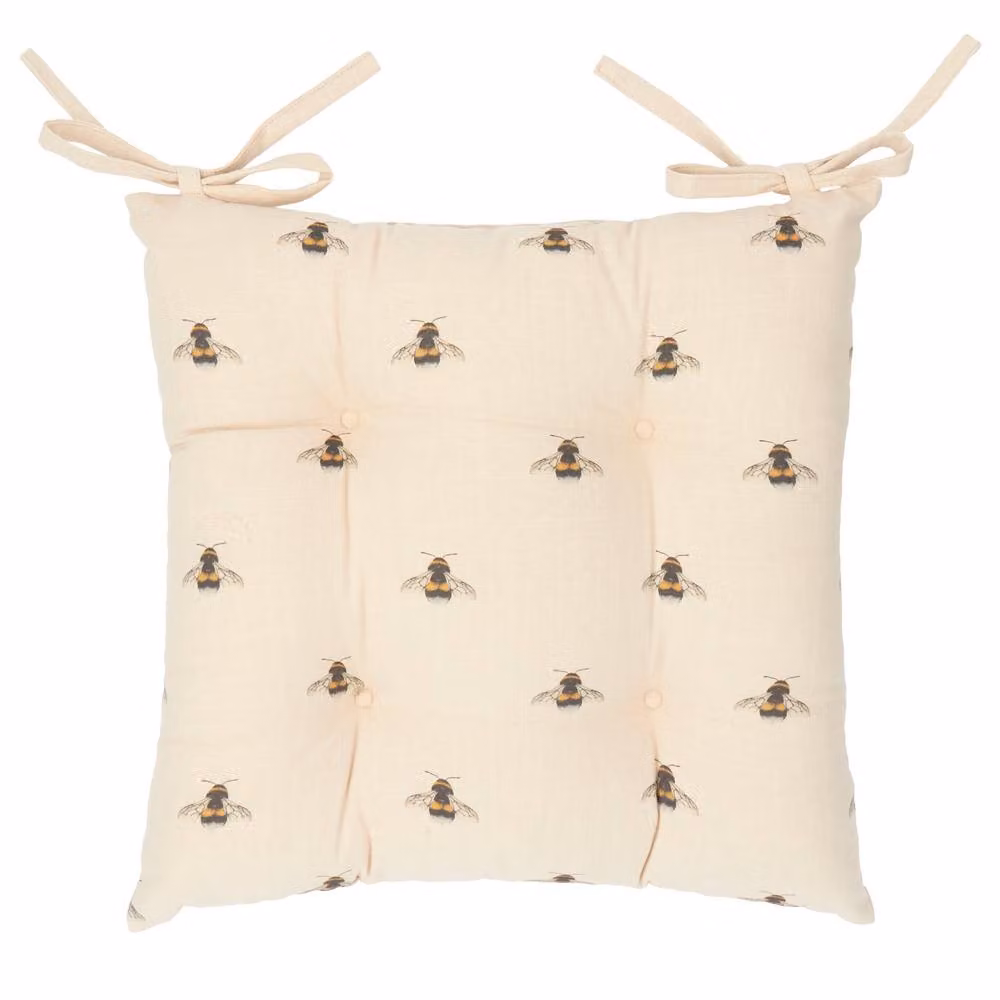 Wylder Ramble Bumble Bee Cotton Slub Seat Pads, 2 Pack, Beige, W/D/H: 40 x 40 x 40 cm – 2