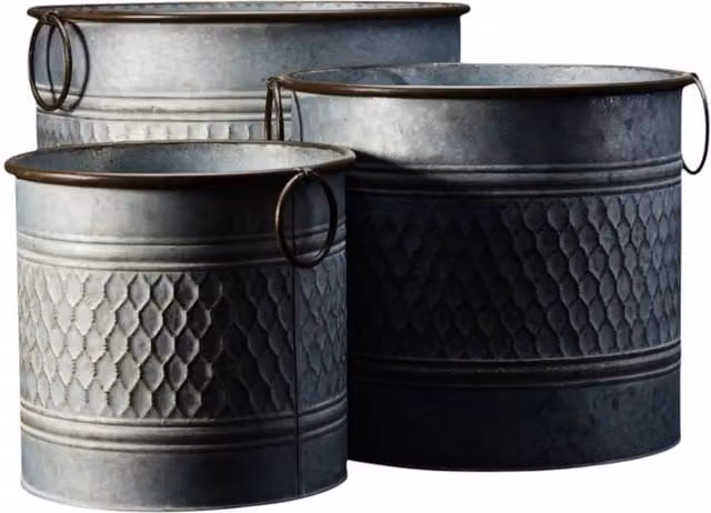 Four Candle Set of 3 Honeycomb Zinc Planters in Grey