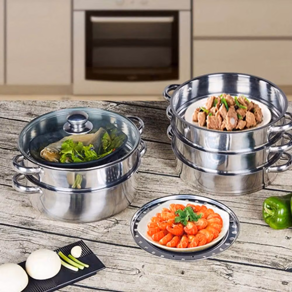 NESTLUNE Pro 5 Layer Stainless Steel Steam Cooker with Glass Lid, Silver, 28 cm – 5