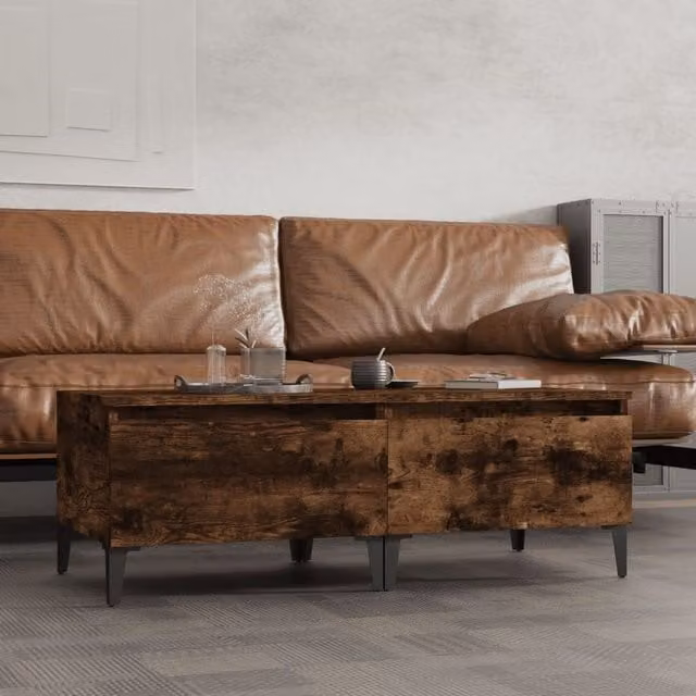Berkfield Home Set of 2 Smoked Oak Side Tables in Brown, W/D/H: 50 x 46 x 35 cm