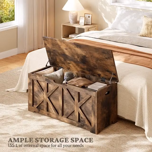 Yaheetech Wooden Storage Bench in Rustic Brown for Hallway, Bedroom or Living Room