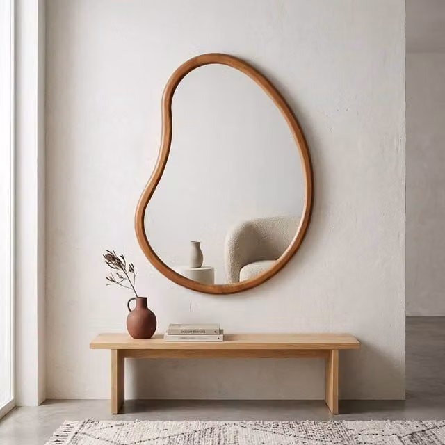 Sweekeet Brown Wooden Wall Mirror, Width: 85.5 cm