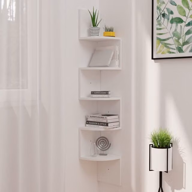 Berkfield Home White Wall Mounted Corner Shelf, W/D/H: 19 x 19 x 123 cm