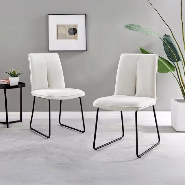 FurnitureboxUK Set of 2 Halle Upholstered Fabric Dining Chairs in Cream with Black Metal Cantilever Legs
