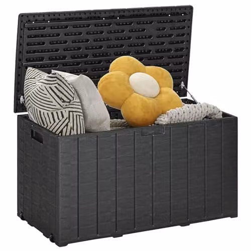 Outsunny 336L Rolling Outdoor Garden Storage Box, Water-Resistant Plastic Patio Cushion Chest with Castors, Black – 1