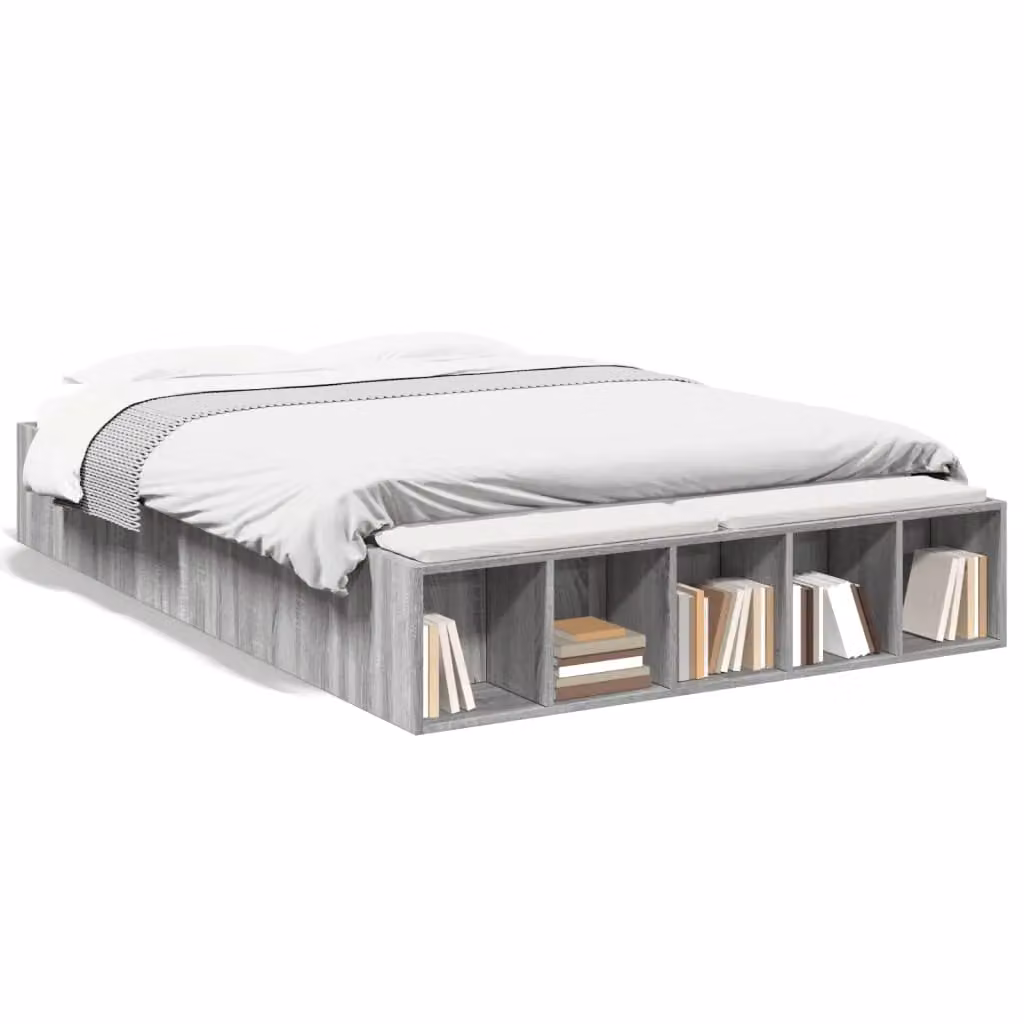 Berkfield Home Small Double Bed Frame in Grey Sonoma with Side Compartments, W/D/H: 120 x 190 cm – 2