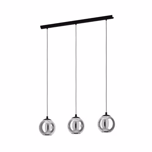 Eglo Ariscani Pendant Lighting, Modern Black and Transparent Ceiling Light Fitting with 3 Glass Shades – 1