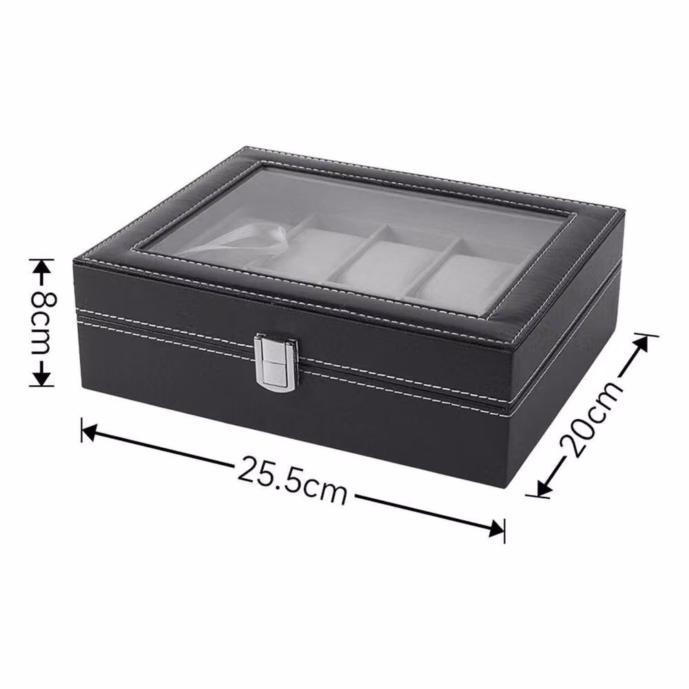 SPETLEK 10 Grid Jewelry Storage Box in Black with Glass and Metal Details W/D/H: 25.5 x 8.0 x 1.0 cm – 2