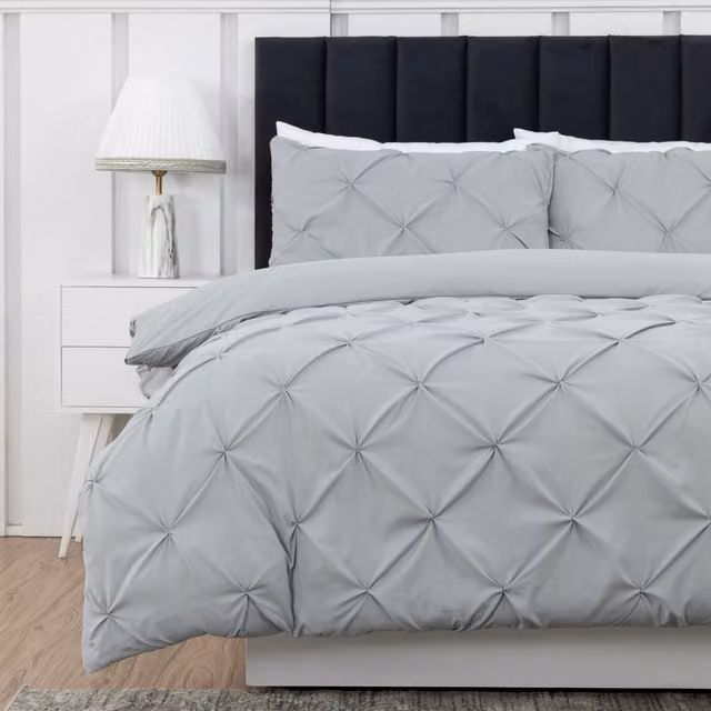 MHG Living Grey Microfibre Pintuck Duvet Cover Set, OEKO-TEX Certified, W: 90 cm x L: 190 cm