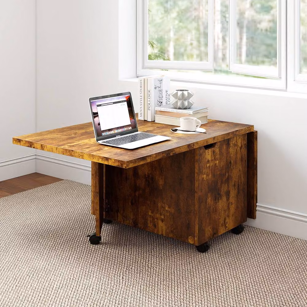 Costway Extendable Coffee Table with Storage and Castors, Walnut Brown – 3