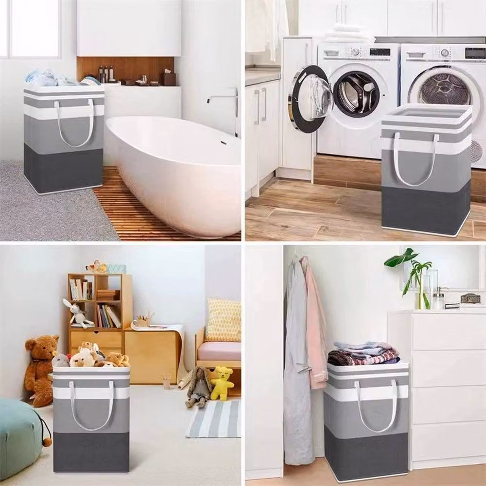 Kelvenix 2 Pack Large Capacity Collapsible Fabric Laundry Baskets with Handles in Grey, W: 100 cm, D: 60 cm – 3