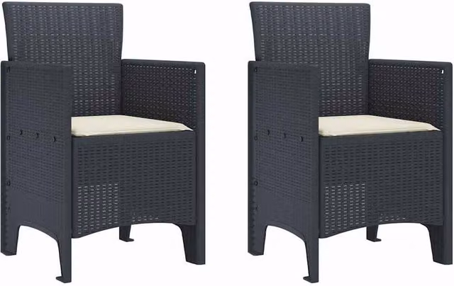 Berkfield Home Set of 2 Modern Anthracite and White Plastic Rattan Garden Chairs – 1