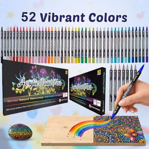 Desire Deluxe Set of 52 Multicolour Acrylic Paint Pens with Chisel Tip for Rock, Ceramic, Glass, Wood and Canvas – 2