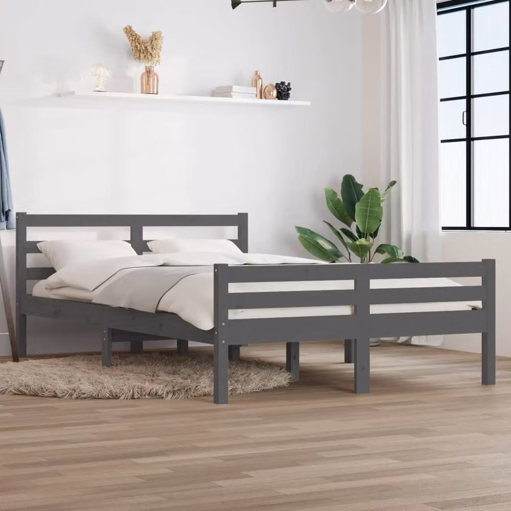 Berkfield Home Grey Solid Pine Wood Bed Frame W: 140 cm, L: 200 cm – 2