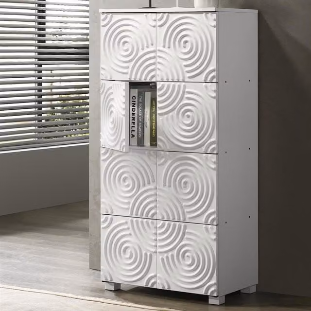 Timber Art Design Modern 8 Door Storage Cabinet with Swirl Pattern Effect in White, W/D/H: 126.2 x 60.0 x 35.0 cm