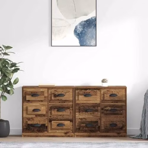 vidaXL Set of 2 Modern Sideboards in Old Wood Brown, W/D/H: 70 x 35.5 x 67.5 cm – 2