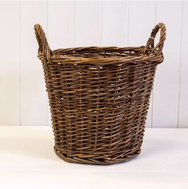 KDMD Round Rattan Log Basket with Handles in Brown