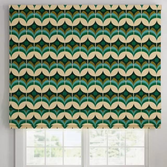 Ante Decor Santa Cruz Printed Made To Measure Roman Blind in Emerald Green and Multicolour Floral Design