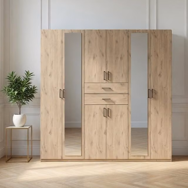 Dillingen Viking Oak 6 Door Wardrobe with Mirror, Brown, W: 270 cm