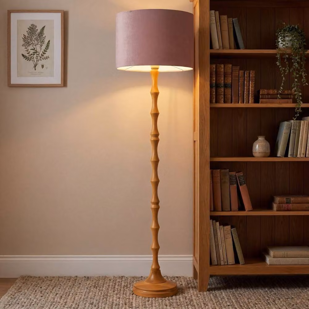 Happy Homewares Traditional Oak Wood Standing Floor Lamp Base with Bamboo Pole Design in Brown – 2