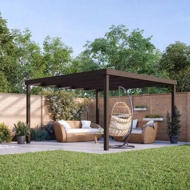 Rutland County Garden Furniture Ltd Box Pergola in Brown and Light Green, Wood and Steel, W: 480 cm, D: 480 cm, H: 270 cm