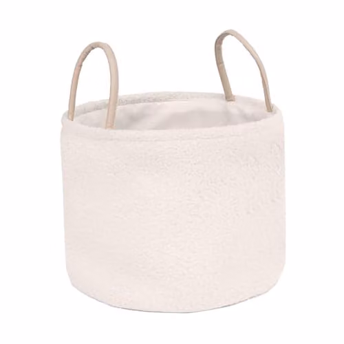 OHS Teddy Boucle Fabric Storage Basket with Handles, Cream/Beige, W/D/H: 26.0 x 26.0 x 30.0 cm