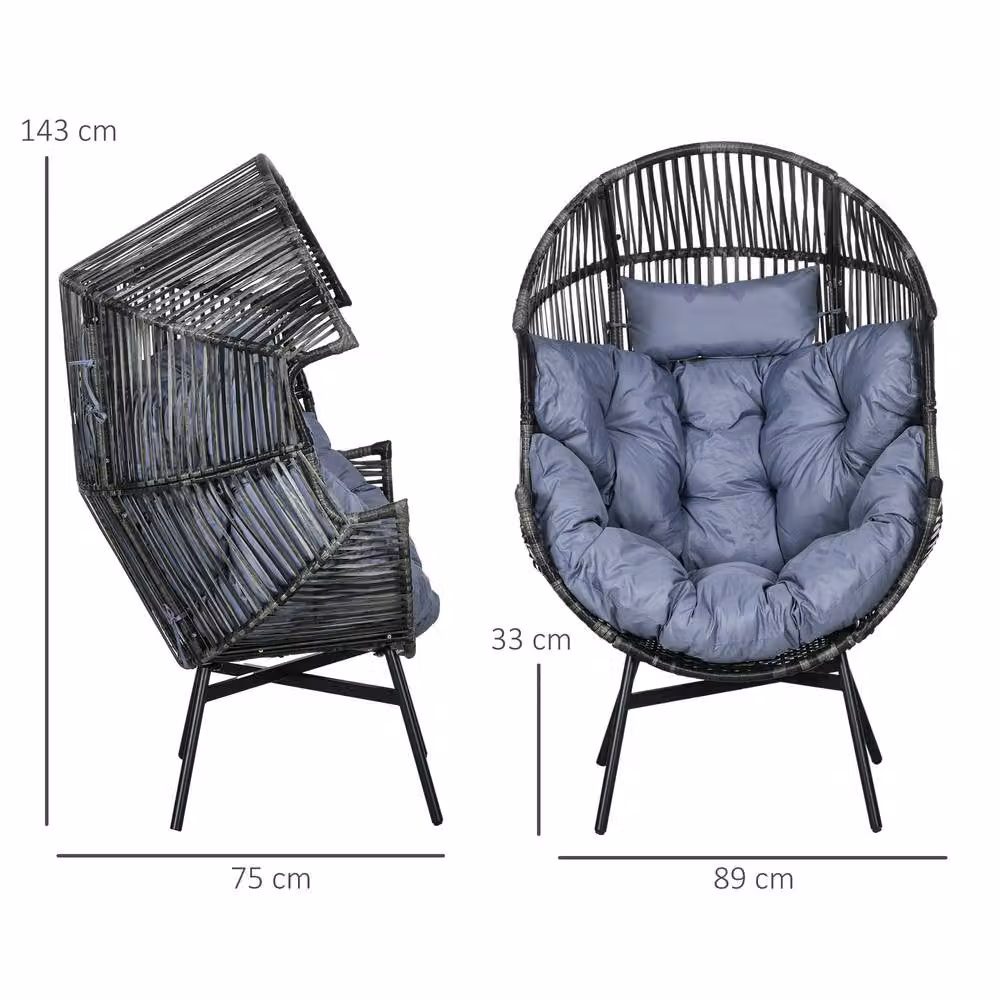 ERGOVEXA String Rattan Egg Chair with Padded Seat Cushion in Light Grey – 2