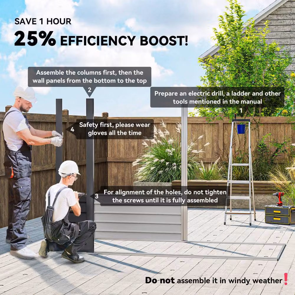Rolipo Grey Galvanised Steel Pent Garden Shed with Lockable Double Doors, W: 112.776 cm, D: 237.7 cm, H: 215 cm – 5