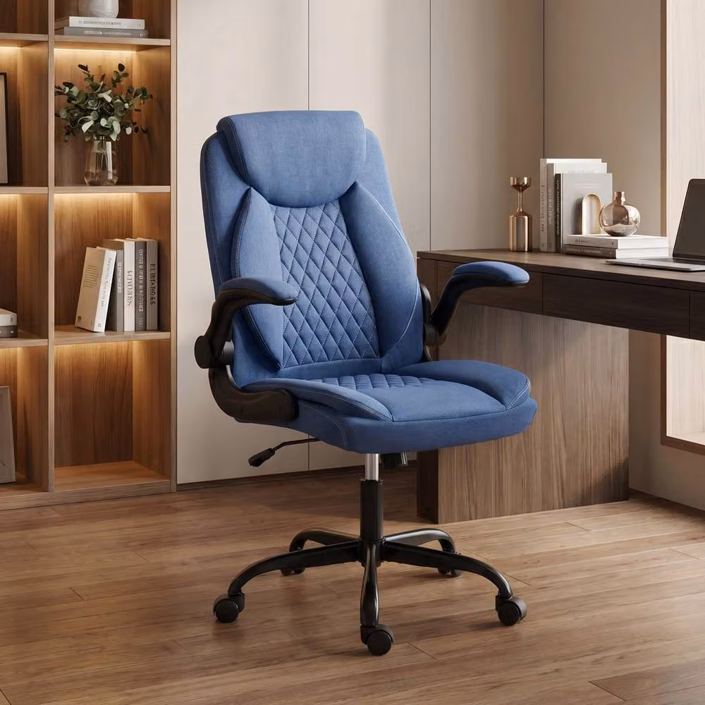 STILVORA Blue Fabric Office Chair with Flip-Up Armrests, W: 120 cm, D: 47 cm – 2