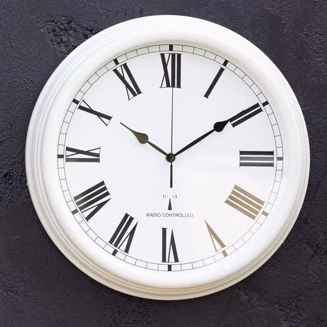 Primrose White Round Analog Radio Controlled Hanging Wall Clock