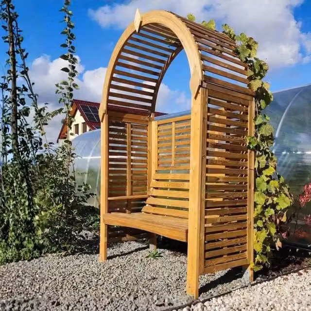 Jagram Garden Buildings Roccolo Garden Arbour with Bench and Full Trellis in Brown Timber – 1