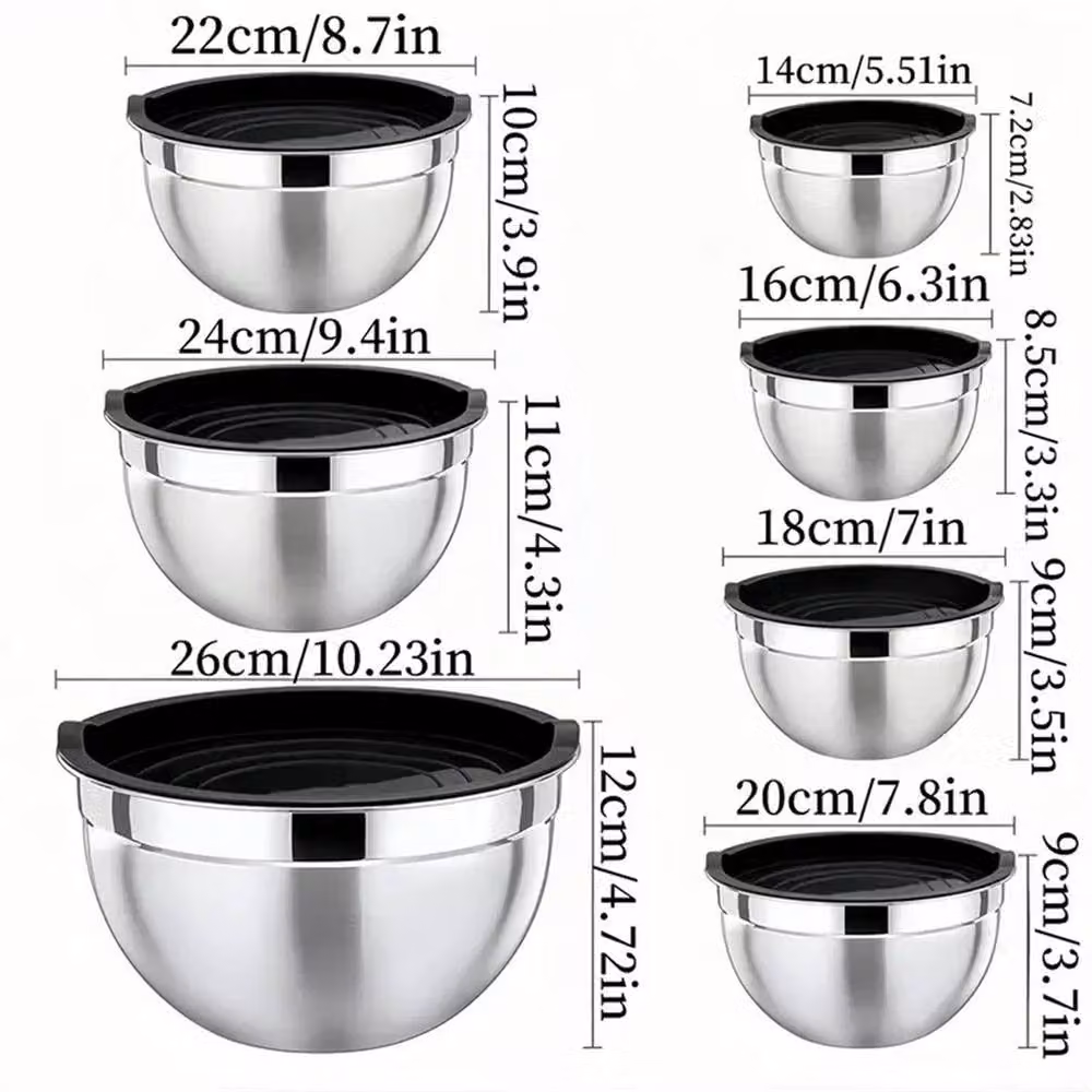 Nordara 14 Pack Stainless Steel Round Mixing Bowl Set with Lids in Silver – 2