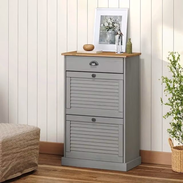 Berkfield Home VIGO Shoe Cabinet in Grey Solid Wood Pine, W/D/H: 60 x 35 x 96 cm