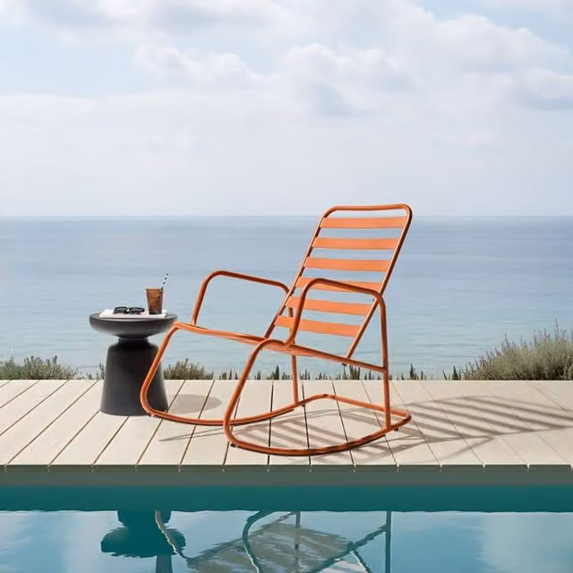Wyld Haus Orange Matt Aluminium Slatted Retro Rocking Chair – 1