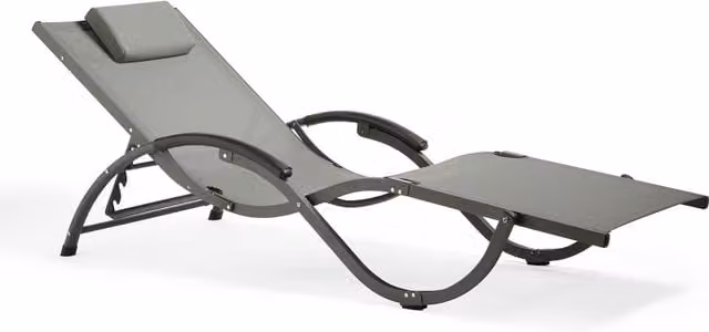 VonHaus Modern Reclinable Sunlounger with Adjustable Padded Headrest in Black and Grey Textilene Fabric