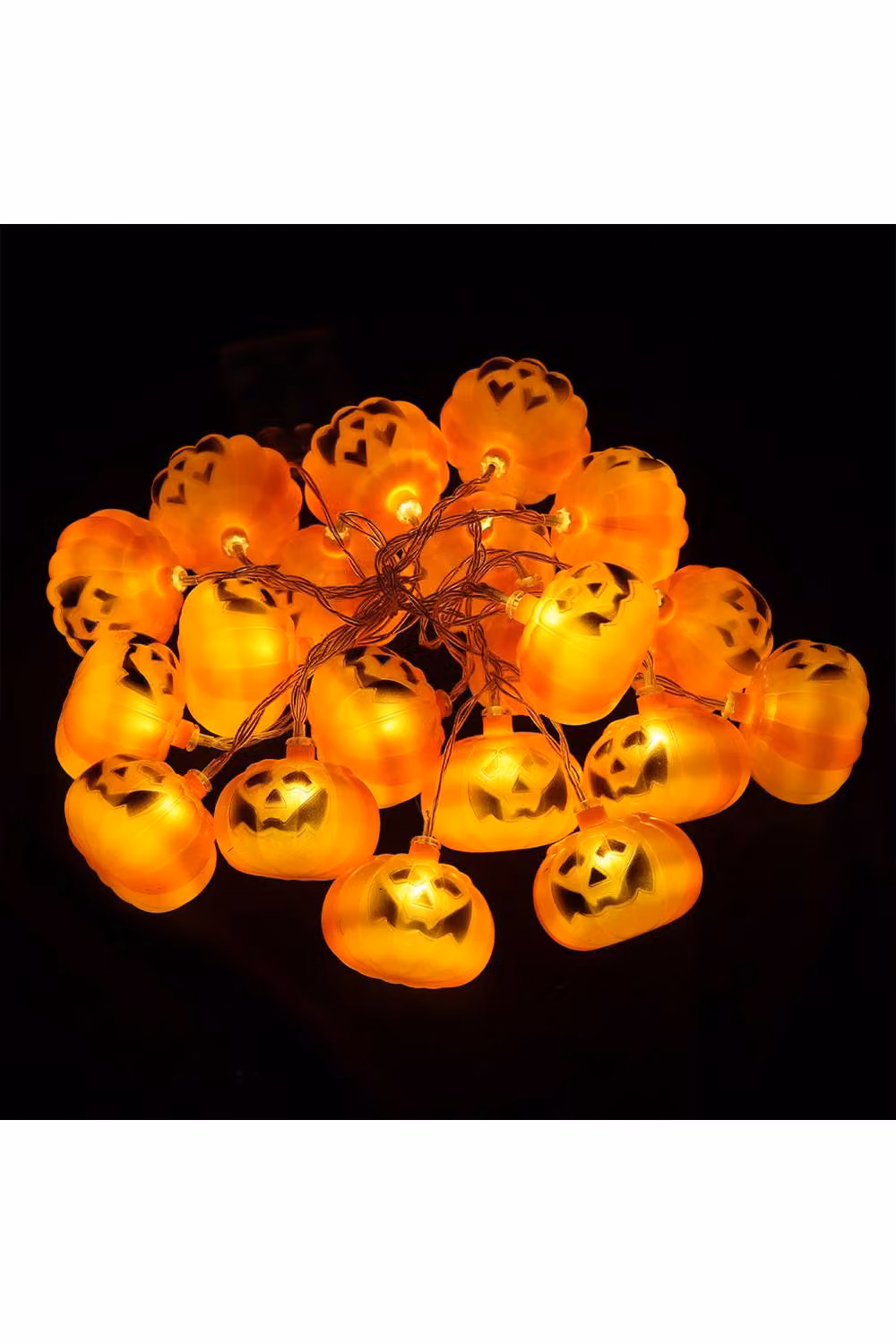H&O Direct Halloween LED String Lights with 20 Orange Smiling Pumpkins in Warm White, 3.2 m – 5