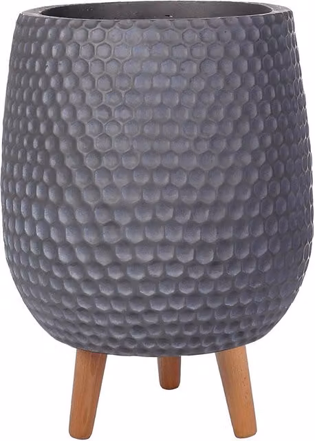 IDEALIST Mid-Century Round Indoor Planter on Legs in Dark Grey, 19l