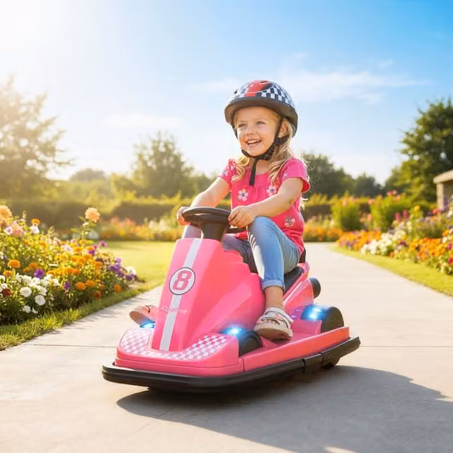 AIYAPLAY Kids Bumper Car with 360 Degree Rotation and Lights, Pink