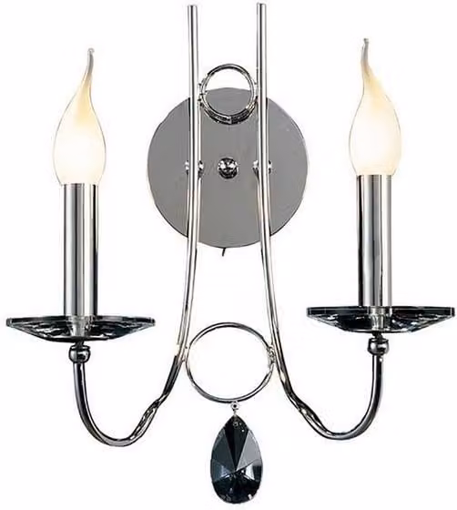 Netlighting Danya 2-Light Wall Lamp in Polished Chrome and Grey Crystal with E14 Sockets