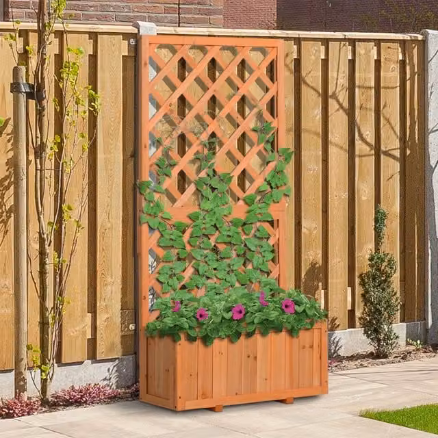 Outsunny Orange Pine Wood Flower Stand with Trough Planter, W/D/H: 149.5 x 31.5 x 72.5 cm – 1