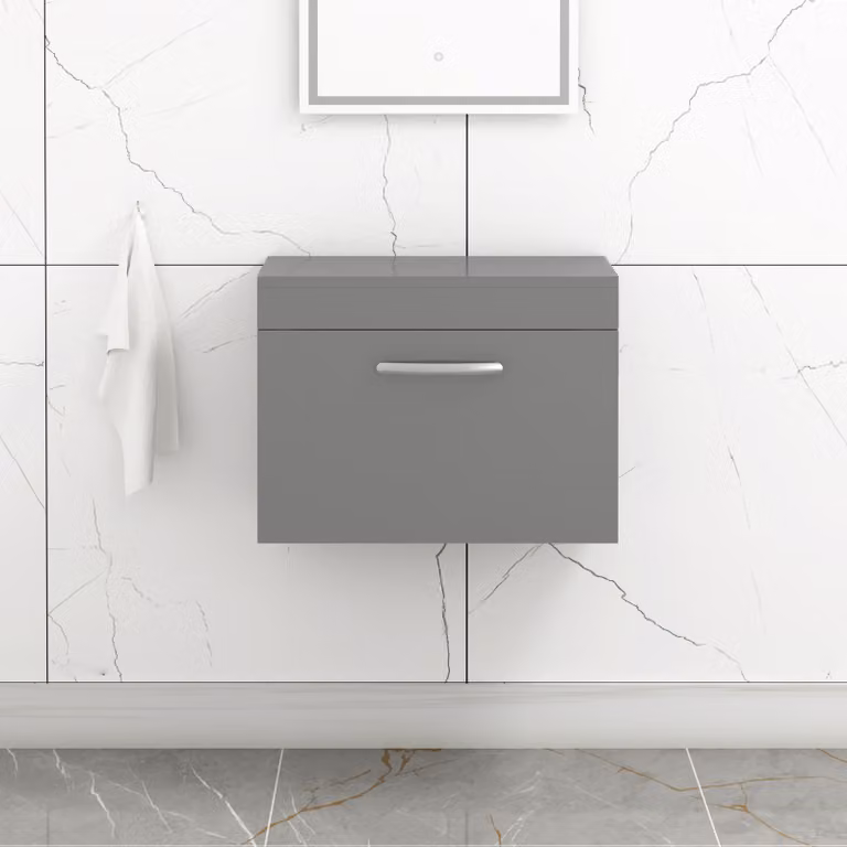 Royal Bathrooms Turin Wall Hung Glossy Grey Bathroom Vanity Unit with 1 Drawer
