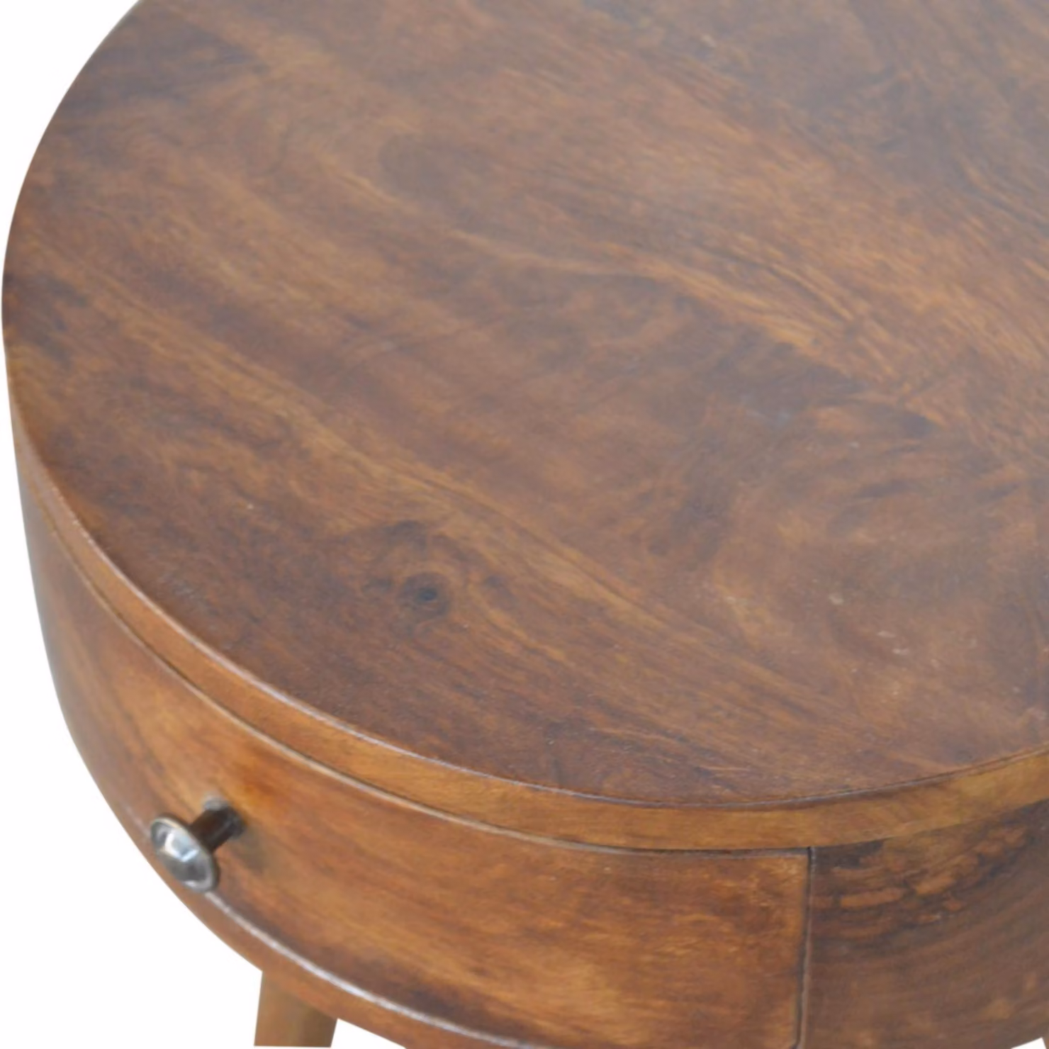 Aosom UK Nordic Solid Mango Wood Circular Bedside Table with Drawer, Brown, W: 40 cm, D: 40 cm, H: 56 cm – 4