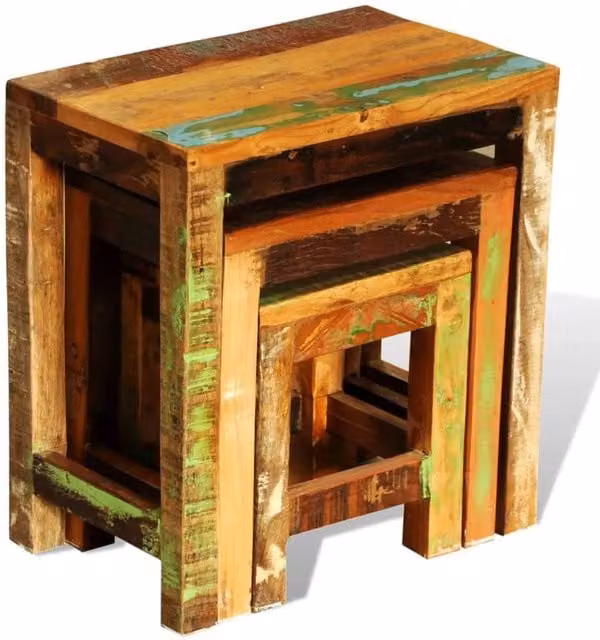 Berkfield Home 3 Piece Nesting Table Set in Vintage Brown Waxed Reclaimed Wood